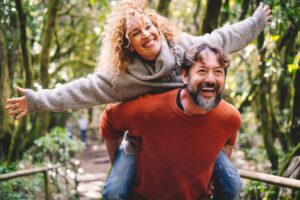 smiling, happy older couple